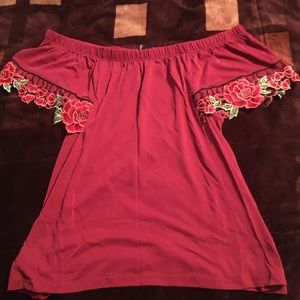 Off the shoulder red/pink flower blouse